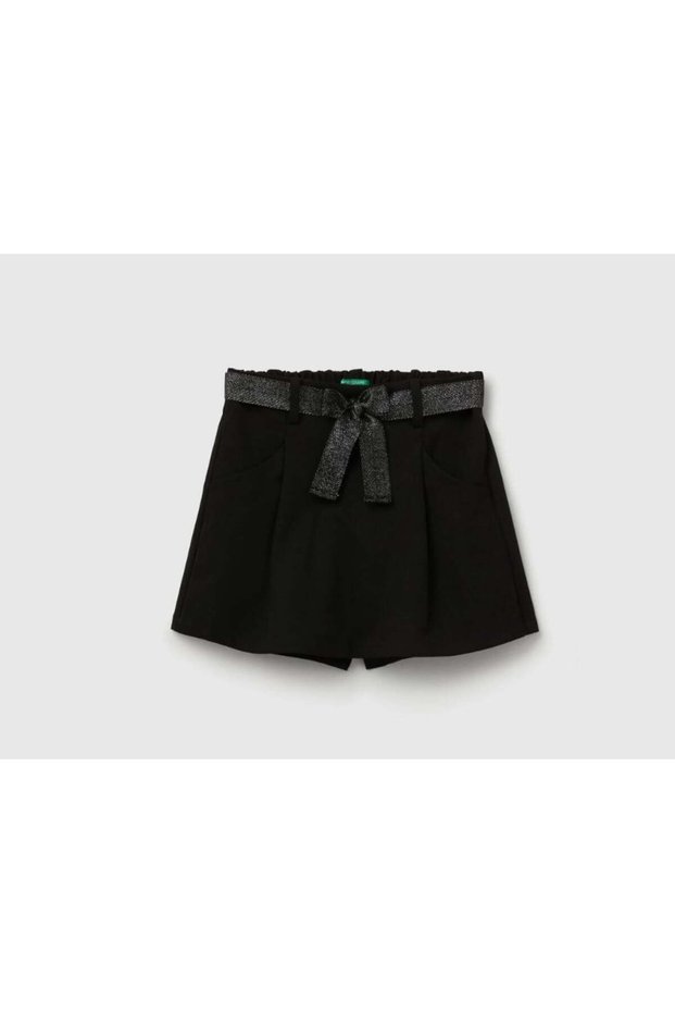 Girl's Black Shorts Skirt with Glitter Ribbon at the Waist