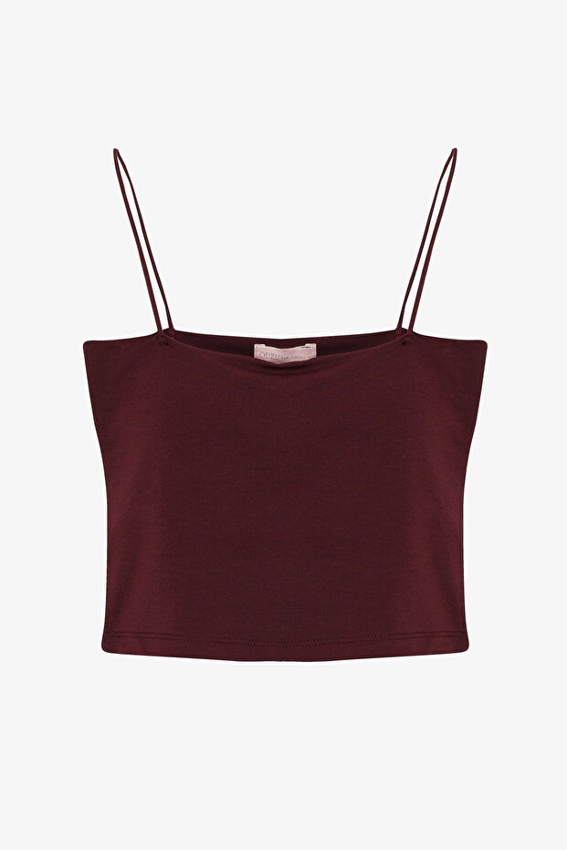 Modal Crop Basic Tank Top Roșu Claret - 2