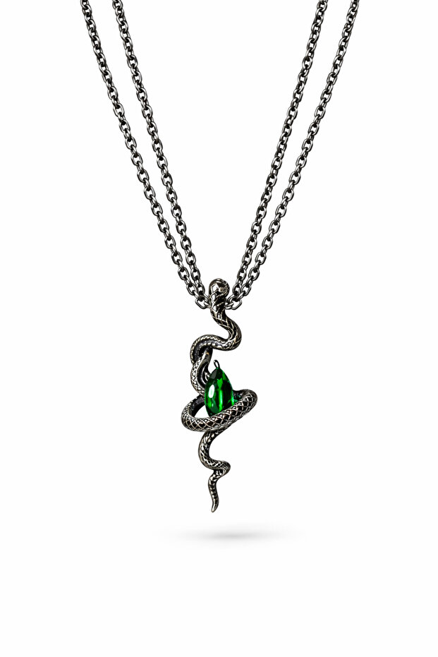 Silver Green Emerald Snake Gothic Necklace Gothic Vintage Snake Necklace