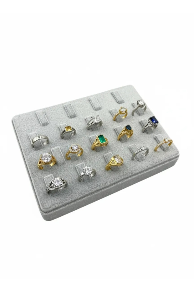 Domestic Production Suede Fabric Gray Color 18/13 cm Multiple Nail Ring Display Accessory