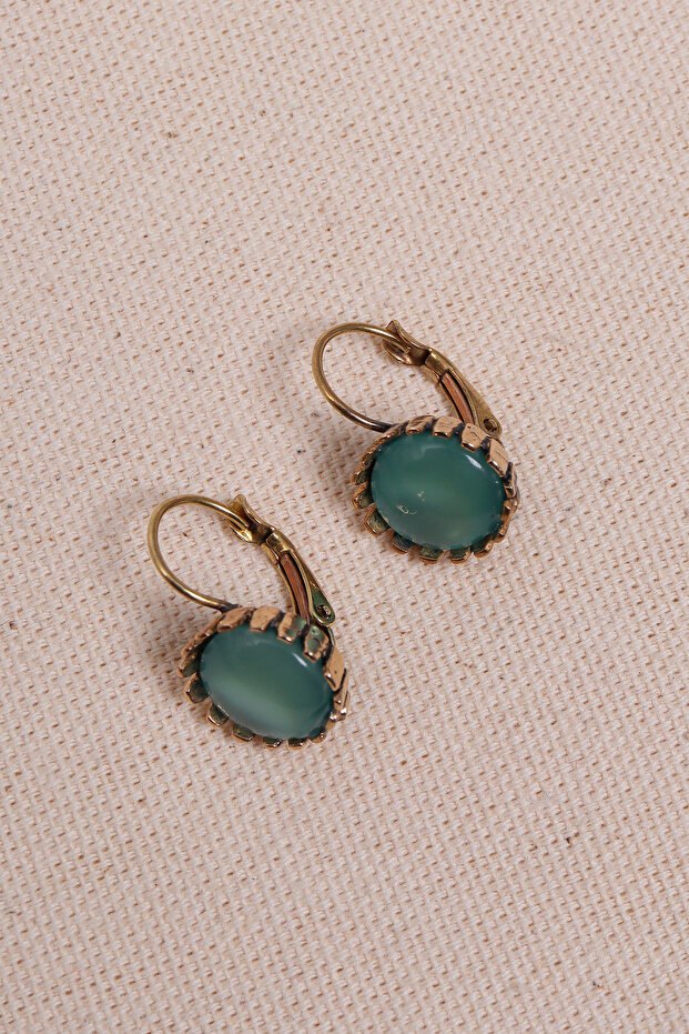 Translucent Light Green Stone Round Authentic Earrings - 3