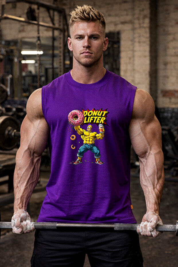 Men's Iron Discipline Printed Purple Oversize Crew Neck Cotton Sleeveless T-Shirt/Undershirt