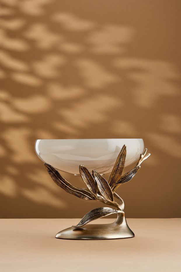 Ivy Antique Gold Footed Cream Ombre Glass Serving Bowl