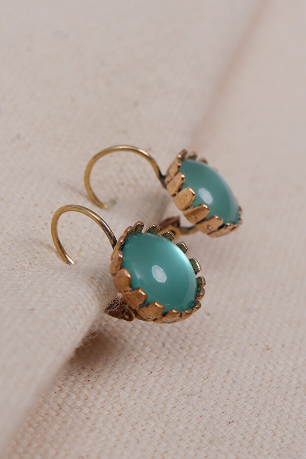 Translucent Light Green Stone Round Authentic Earrings - 1