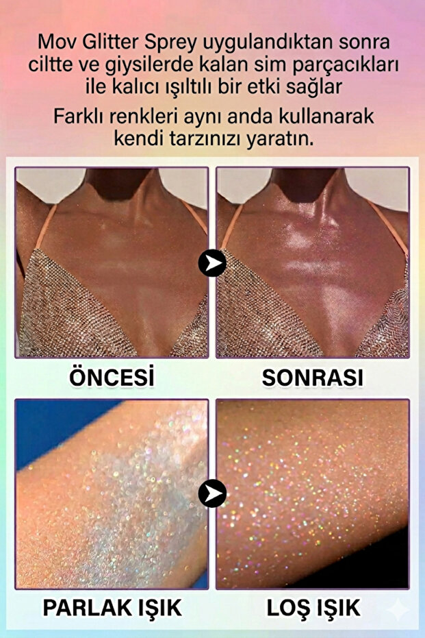Glitter Simli Sprey GOLD 90 ML, Vücut-Saç Spreyi-Giysi-Tırnak Yoğun Işıltılı , Kalıcı Parlaklık - 4