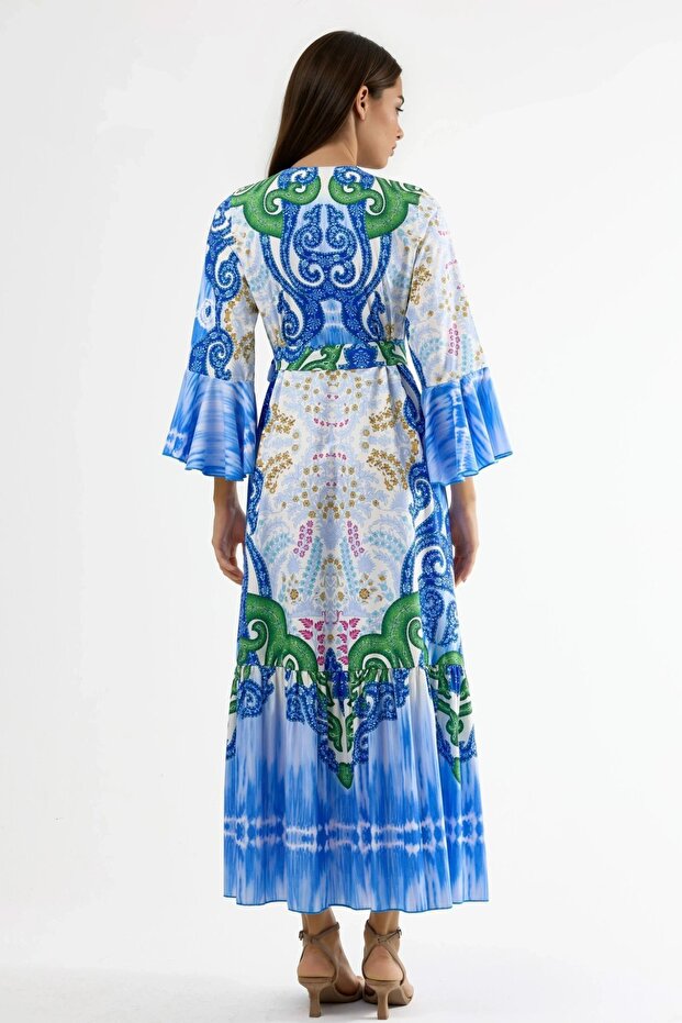 Msn Ruffled Patterned V-Neck Maxi Dress - 3