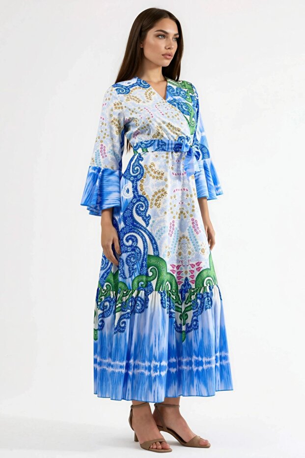 Msn Ruffled Patterned V-Neck Maxi Dress - 4