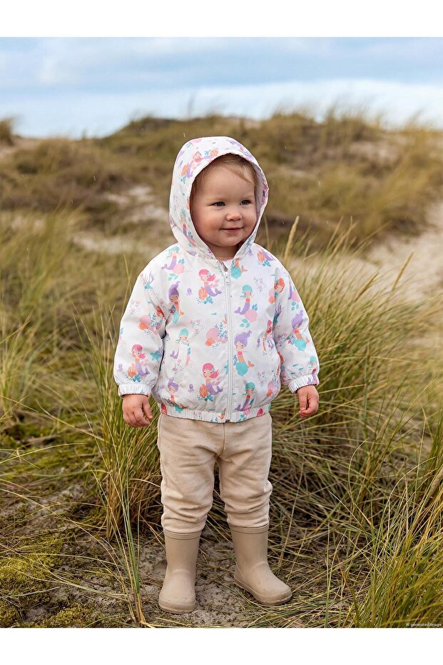 Mermaid Printed 6-18 Months Raincoat - Ecru 12-18 Months