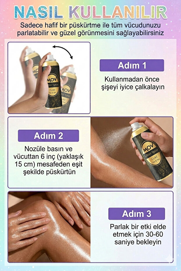 Glitter Simli Sprey PEMBE 90 ML, Vücut-Saç Spreyi-Giysi-Tırnak Yoğun Işıltılı , Kalıcı Parlaklık - 3