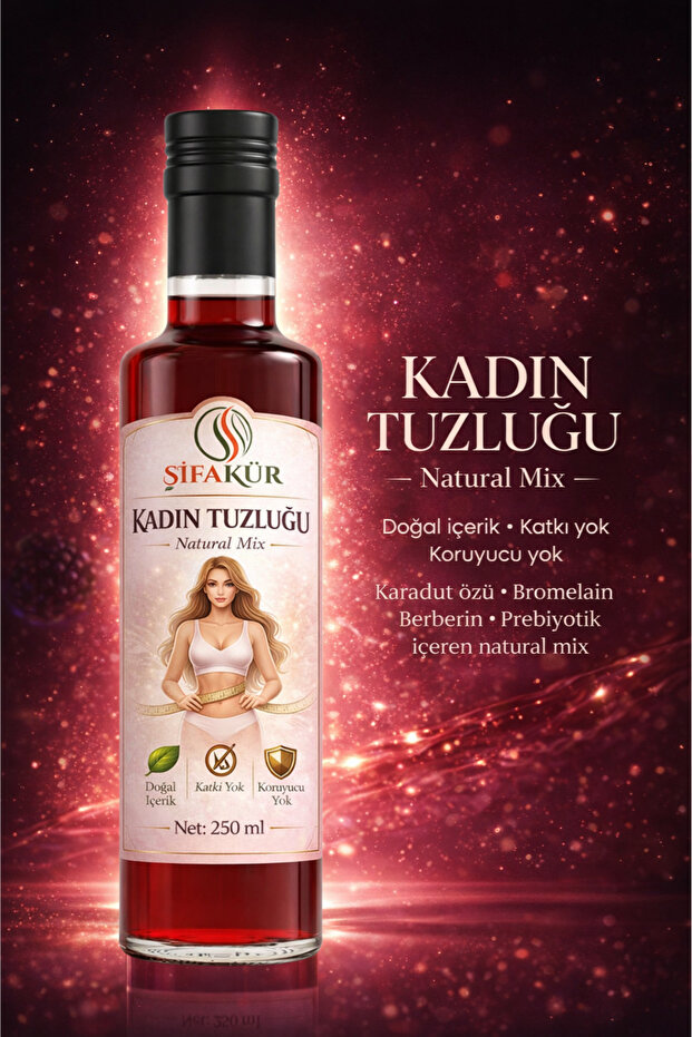 ŞİFAKÜR BİTKİSEL SAĞLIK ÜRÜNLERİ ŞİFAKÜR Kadın Tuzluğu Natural Mix 250 ml Sıvı Bitkisel Karışım | Karadut Özlü Bromelain Prebiyotik