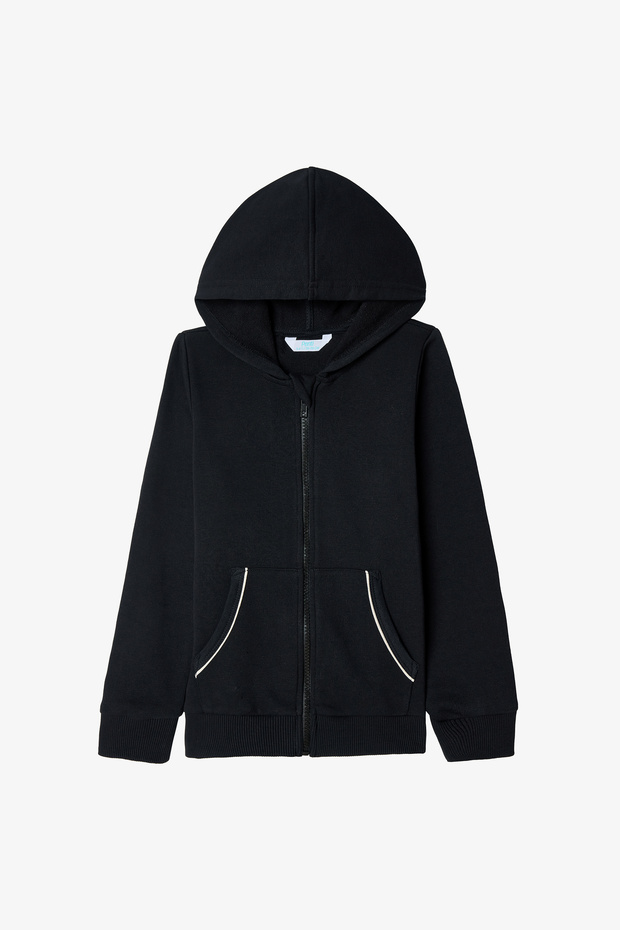 Black Girl's Piped Detail Oversized Hooded Sweatshirt
