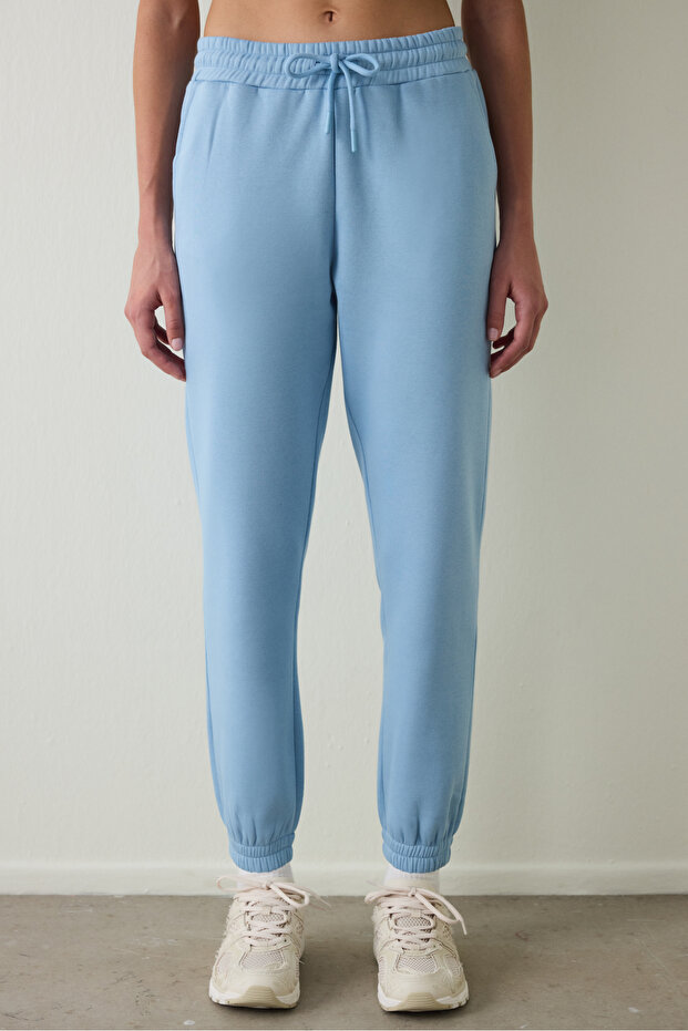 Blue High Waist Tie Detail Sweatpants