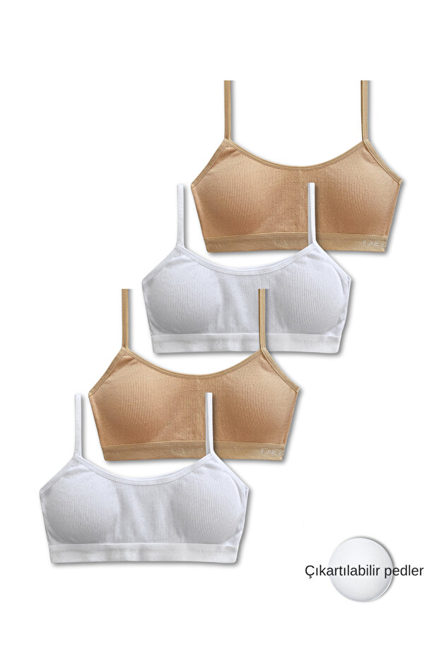 95% Cotton Girls' Thin Strap Training Bra Set of 4 | Half Athlete