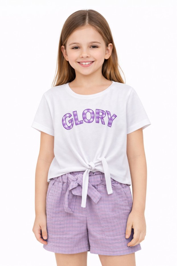 2-6 Years Old Girl's Printed T-Shirt Lilac Shorts Set-5 Y