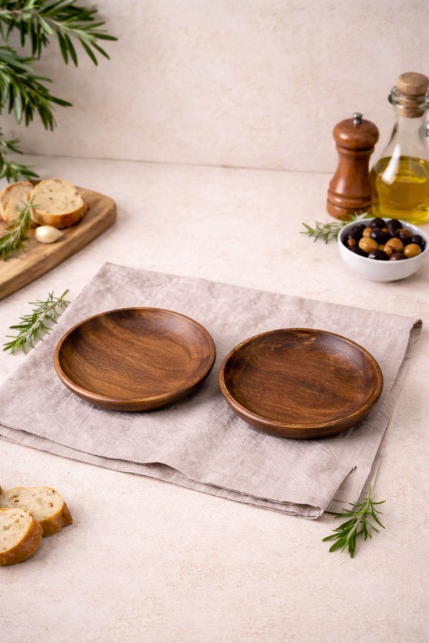 2-Piece Acacia Appetizer Plate / Snack Bowl / Breakfast