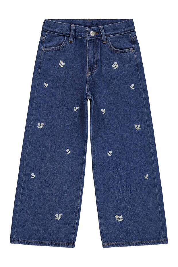 Floral Embroidered 10-13 Years Old Pants Jeans - Blue
