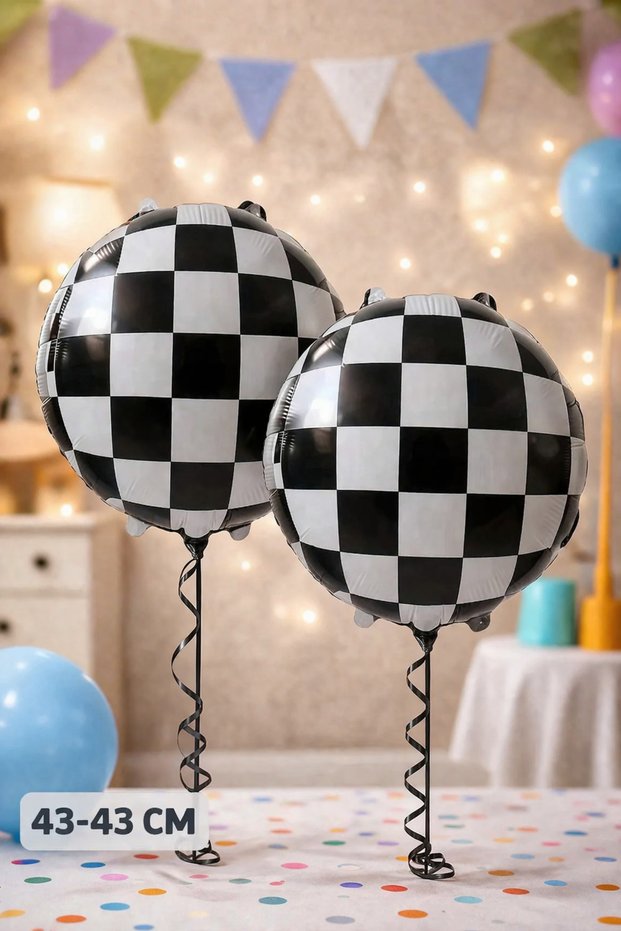 2 Pieces Checkered Racing Foil Balloon Birthday Foil Balloon Character Foil Balloon Children's Birthday Balloon