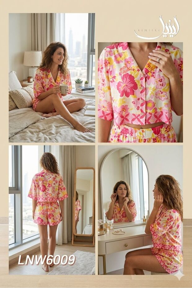2-Piece Pyjama Set- Printed Nightwear Set with Shirt and Shorts.