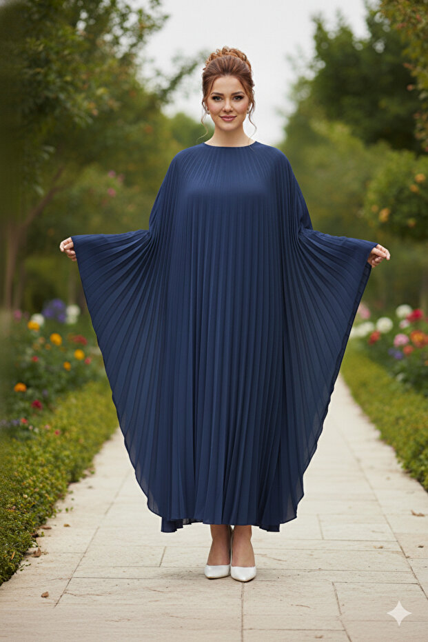 Navy Blue Medina Silk Soley Standard Butterfly Model Ferace Dress, Sizes 36 to 60.