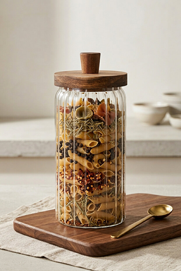 950 ml Glass Jar with Wooden Lid Storage Container for Legumes & Pasta