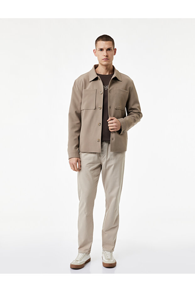 Cotton Pocketed Gabardine Trousers with Lace-Up Waist