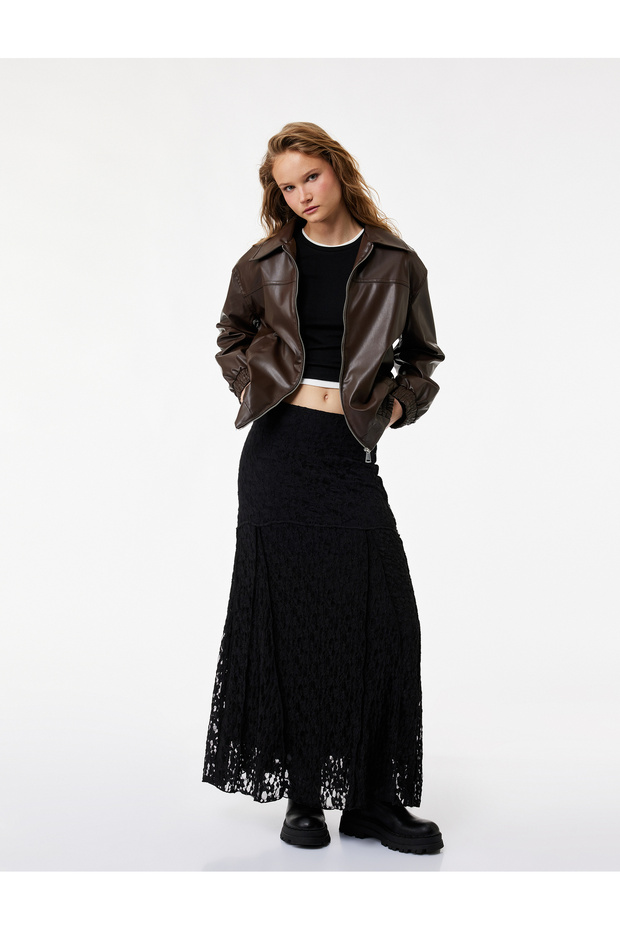 Classic Collar Pocketed Zippered Faux Leather Oversized Bomber Jacket