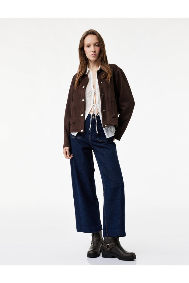 High-Waist Pocket Detail Relaxed Fit Wide-Leg Jeans - Culotte Jeans