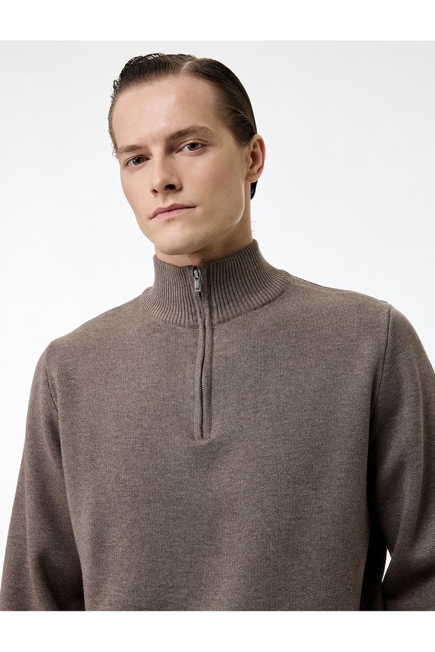 Long Sleeve Regular Fit Basic Half Zip Knit Sweater