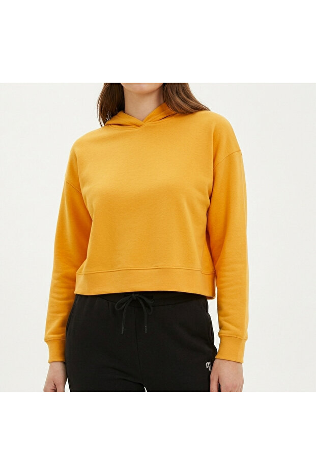 Women's Long Sleeve Hooded Basic Crop Sweatshirt - Yellow