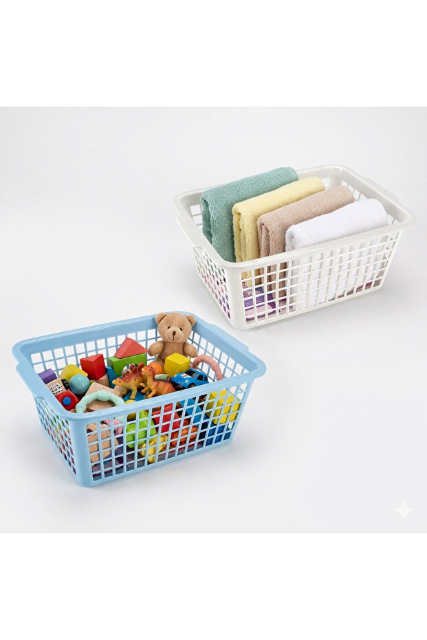 Multi-purpose Plastic Organizing and Storage Basket 2 Pcs 37X26X15 Cm
