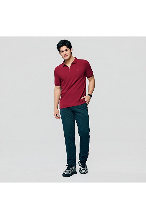 Men's Slim Fit Small Lion Zipper Polo