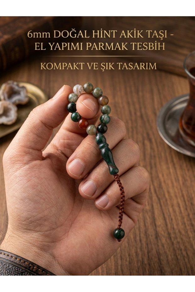 Multi-Colored Indian Agate Finger Prayer Beads - Natural Stone Zikirmatik & Stress Stone