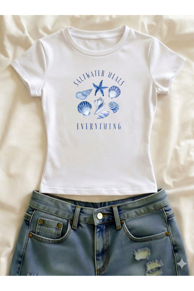 Printed Lycra Slim Fit Short Sleeve Crew Neck Tee Crop