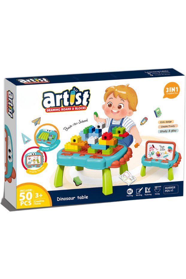 Masuta multifunctionala 3 in 1 pentru constructie - Dinozaur