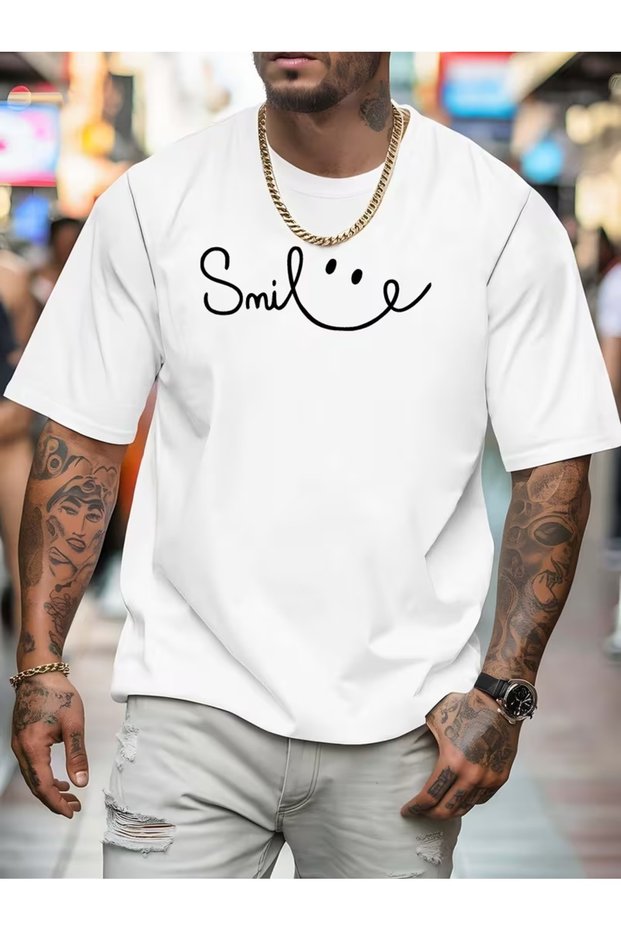 Men's Smile Printed Oversize T-Shirt Loose Fit