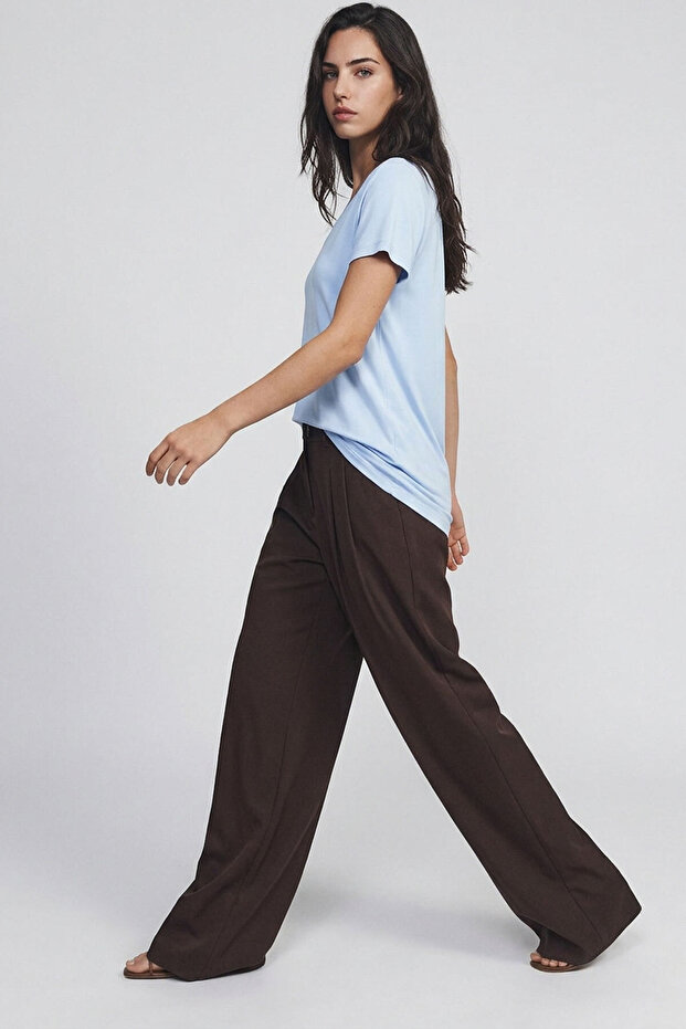 Front and Back V-Neck Basic Viscose Blend T-Shirt - 2