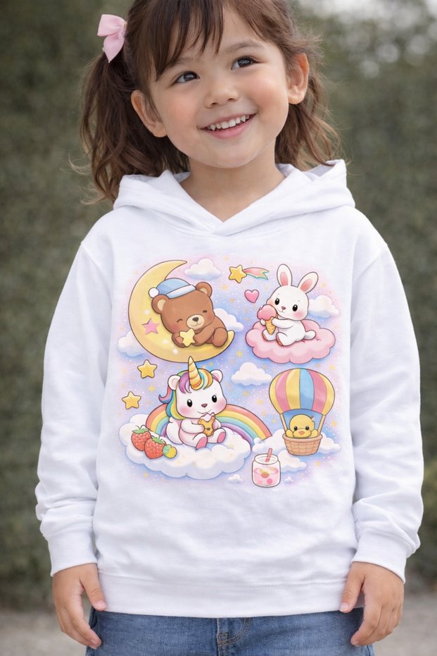 100% Cotton Fairy Tale Cloud Printed Children's Hooded Sweatshirt