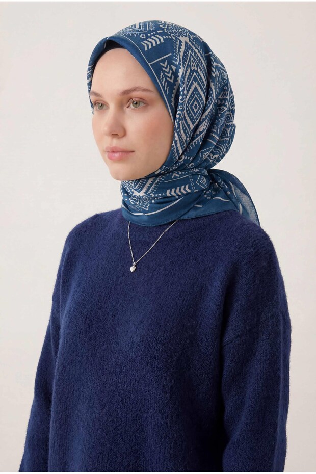 Viscose Velora Scarf Four Seasons Kilim Pattern Smoky Blue 90X90