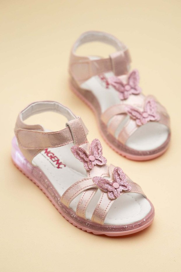 Şirinbebe Orthopedic Girls' Sandals with Pink Butterfly Detail