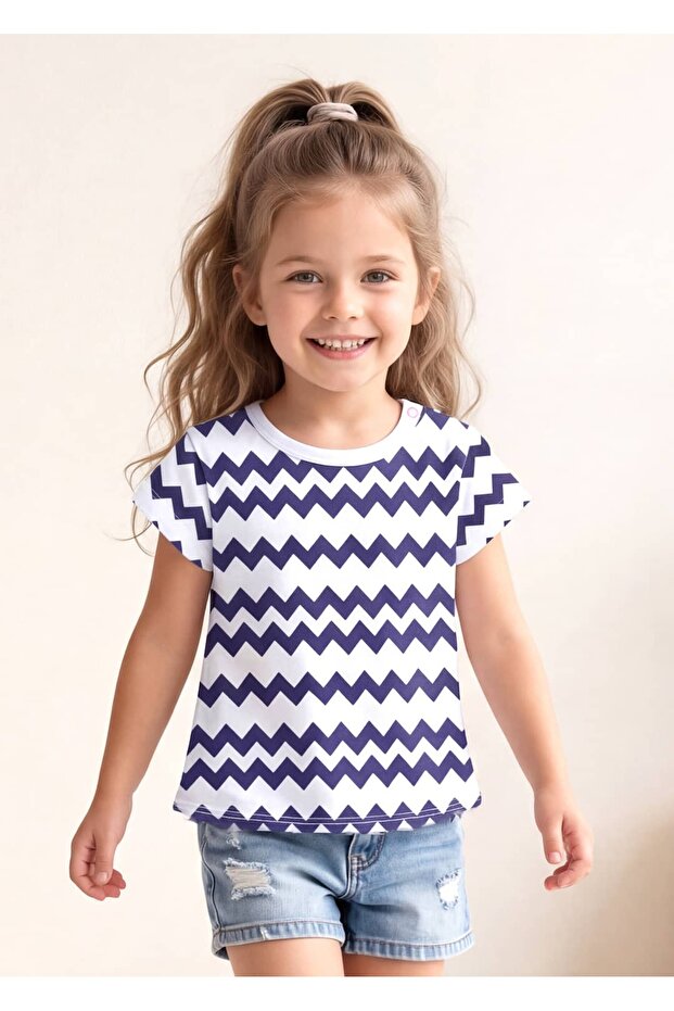 Organic Zigzag Patterned Summer Little Girl's T-Shirt