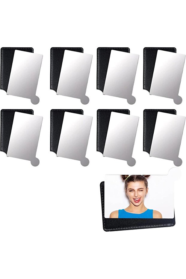8 Pcs Stainless Steel Mirror, Unbreakable Small Purse Mirror, Rectangular Handheld Tiny Mirrors with PU Leather Case for Makeup, Women, Men