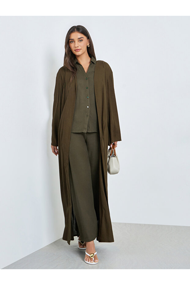 كيمونو أوليف بقصة عادية مفتوح من الأمام