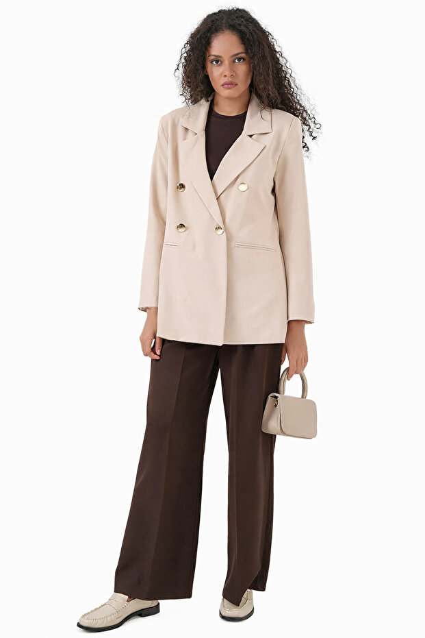Women's Lined Sleeve Detailed Buttoned Large and Regular Size Blazer Jacket -C409