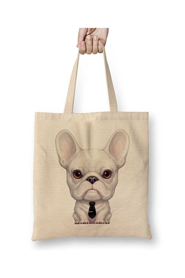 حقيبة قماش French Bulldog 03 بمقبض طويل