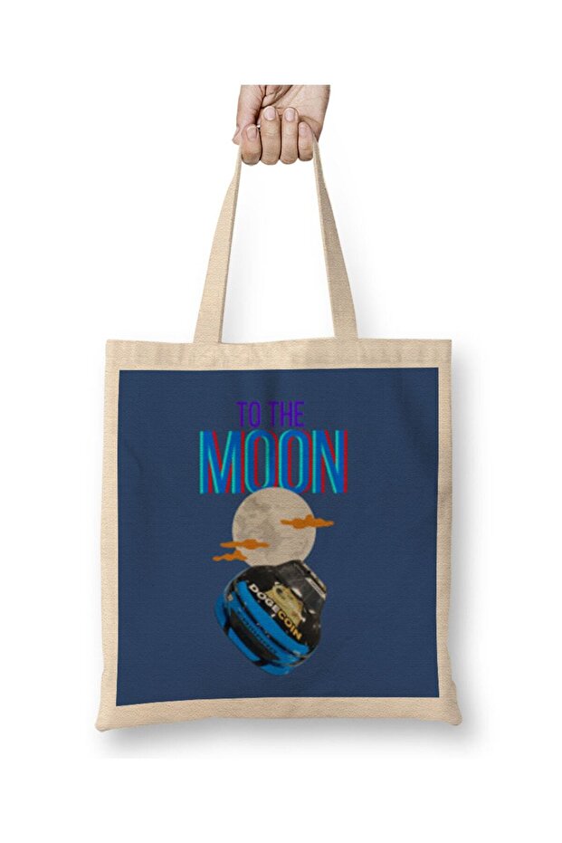 TO THE MOON DOGECAR Dogecoin Crypto Logo Merch Cloth Bag Long Handle