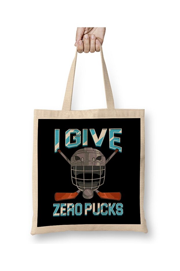 I Give Zero Pucks Pun Sarcastic Hockey Player Joke حمل حقيبة بمقبض طويل