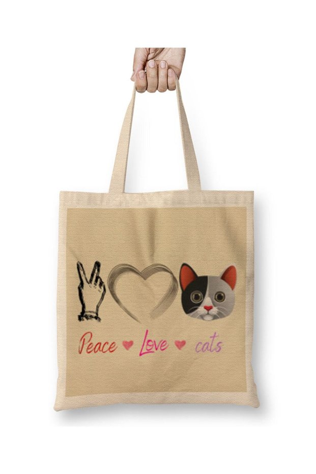 Peace Love Cats Awesome Gift Fashion Women Peace Love cats Funny Summer Female Tote Bag Long Handle