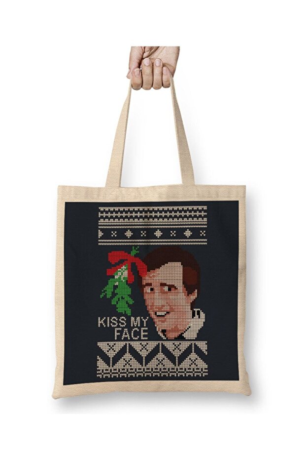 Christmas Alan Partridge Kiss My Face Mistletoe Knit Tote Bag Long Handle