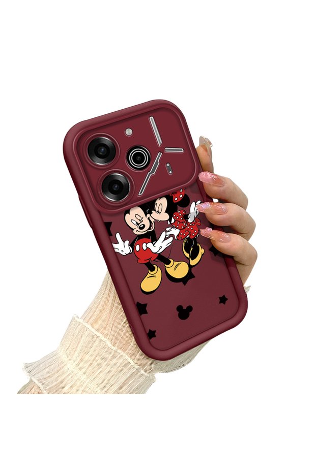 Shockproof Simple Claret Red Silicone Phone Case Mickey Pattern Compatible with Tecno Pova 6