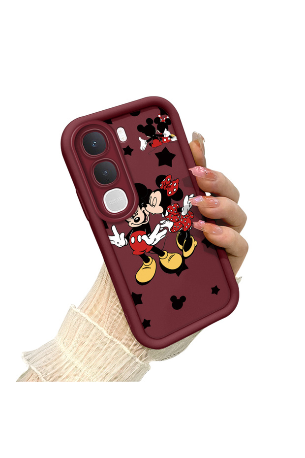 Shockproof Simple Maroon Silicone Phone Case Mickey Pattern Compatible with Vivo Y21D